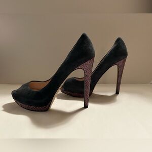 JOAN & DAVID - Blue Suede Purple Snake OpenToe High Heel Platforms - Sz 7M